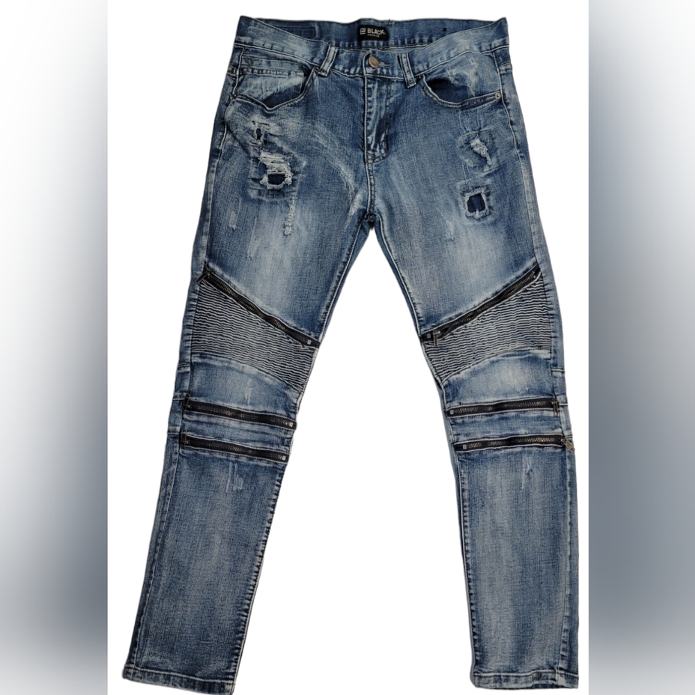 34/32 Black Premium Brand Skinny Flex Distressed Vintage Jeans